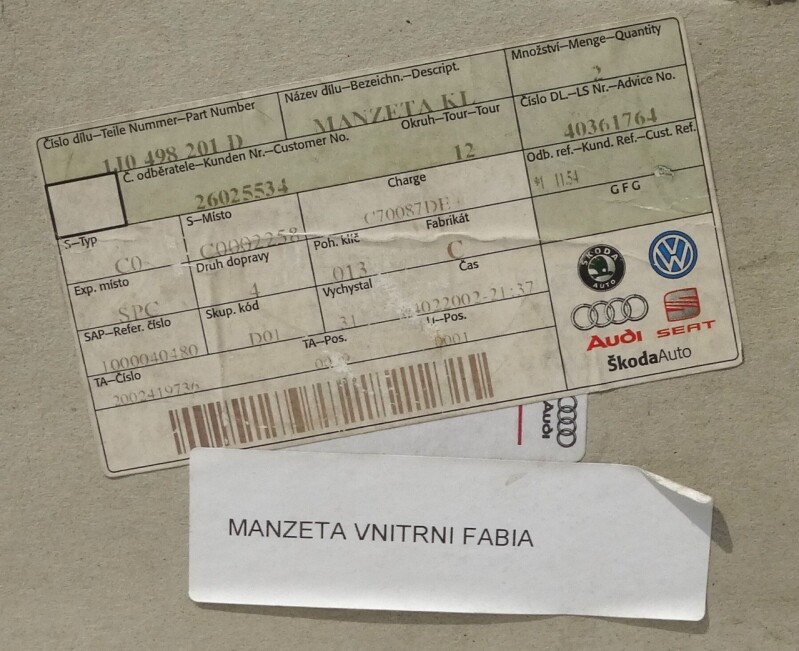 Vnitřní manžetu kloubu 1J0 498 201 D  A9