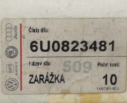 Zarážka“ s číslem dílu 6U0823481.
