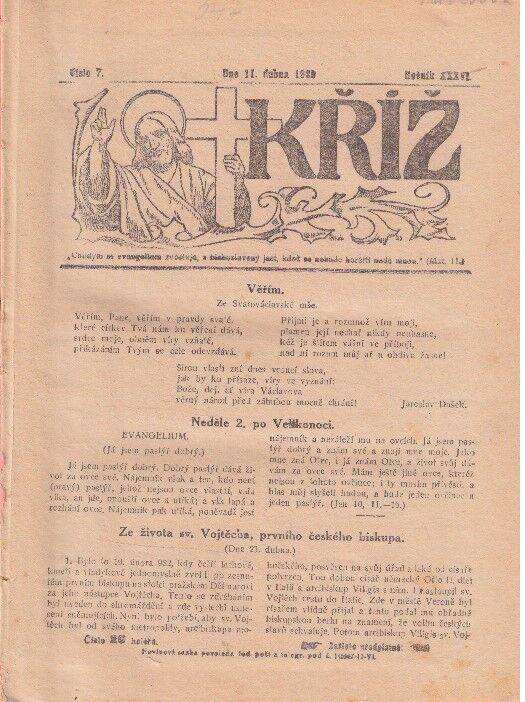 Svázané v tvrdých deskách časopisy Kříž  z roku 1929.