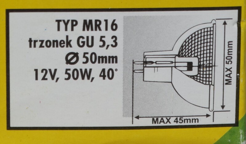 Halogenové žárovky Typ MR 16. Průměr 50. 12V, 20W,