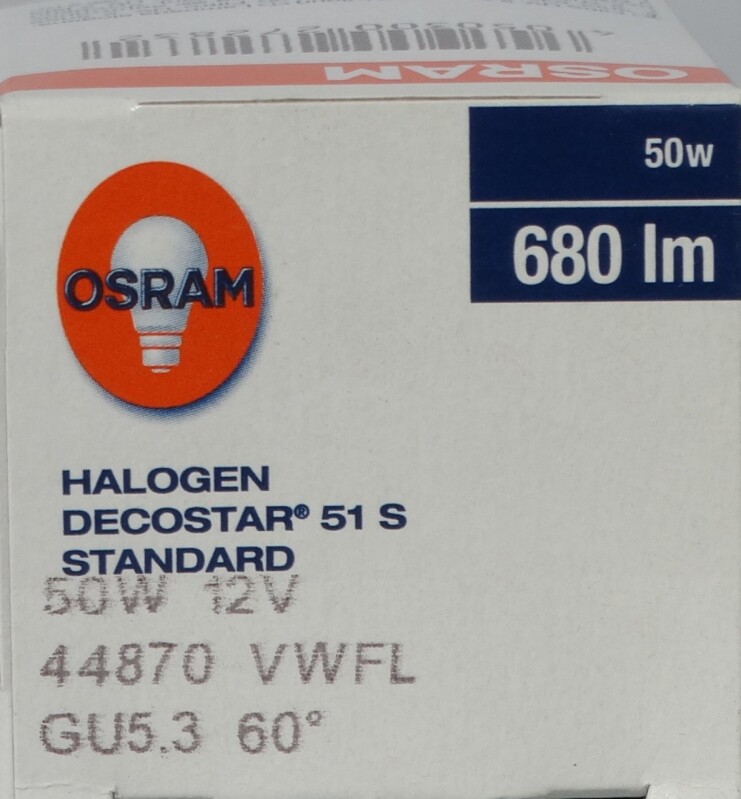 Halogenová žárovka Osram Decostar Standart 50W 680lm.
