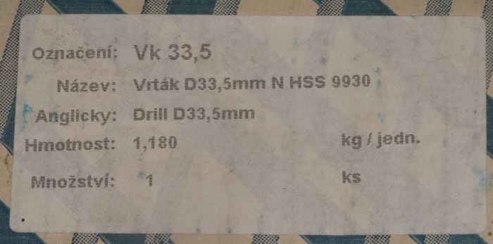 Vrtáky s kuželovou stopkou DIN345 HSS VK 33,5