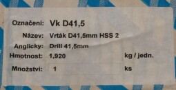 Vrtáky s kuželovou stopkou DIN345 HSS VKD 41,5