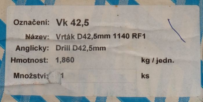 Vrtáky s kuželovou stopkou D 42,5 mm 1140 RF1