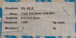 Vrtáky s kuželovou stopkou D 42,5 mm 1140 RF1